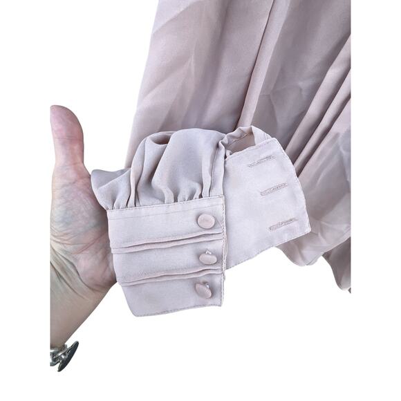 Josephine Women's Vintage Career Blouse Pleated Long Sleeve Beige Size 12 - Picture 5 of 6